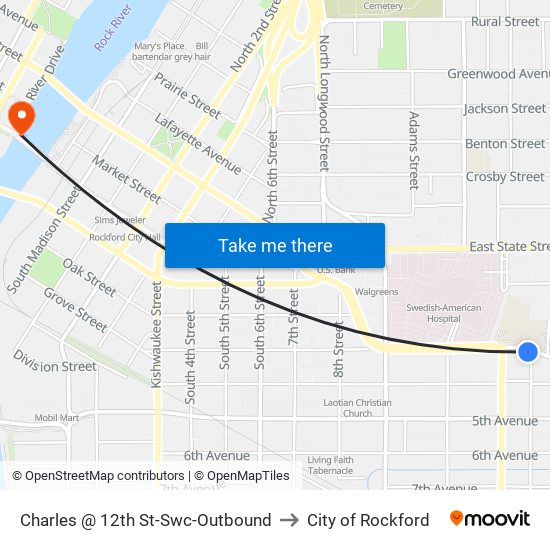 Charles @ 12th St-Swc-Outbound to City of Rockford map