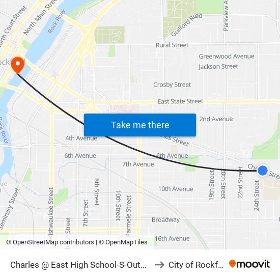 Charles @ East High School-S-Outbound to City of Rockford map