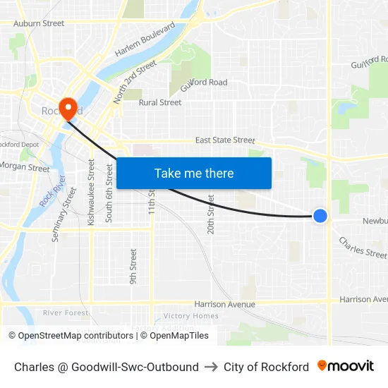 Charles @ Goodwill-Swc-Outbound to City of Rockford map