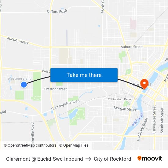 Claremont @ Euclid-Swc-Inbound to City of Rockford map