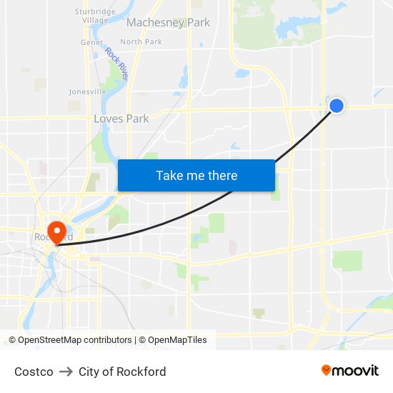 Costco to City of Rockford map