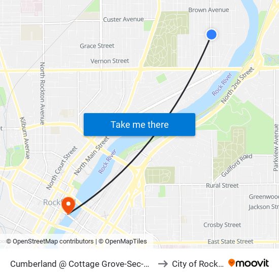 Cumberland @ Cottage Grove-Sec-Outbound to City of Rockford map