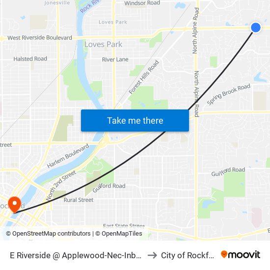 E Riverside @ Applewood-Nec-Inbound to City of Rockford map