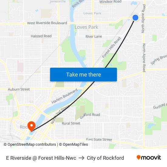 E Riverside @ Forest Hills-Nwc to City of Rockford map