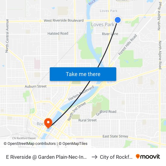 E Riverside @ Garden Plain-Nec-Inbound to City of Rockford map