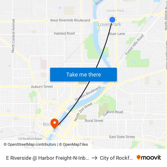 E Riverside @ Harbor Freight-N-Inbound to City of Rockford map