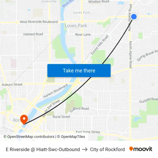 E Riverside @ Hiatt-Swc-Outbound to City of Rockford map