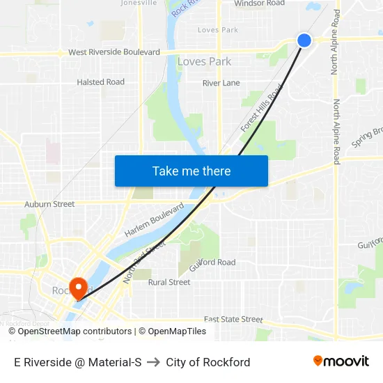 E Riverside @ Material-S to City of Rockford map
