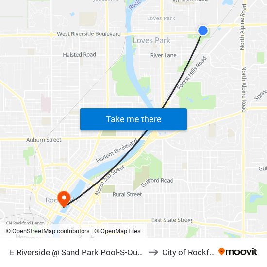 E Riverside @ Sand Park Pool-S-Outbound to City of Rockford map