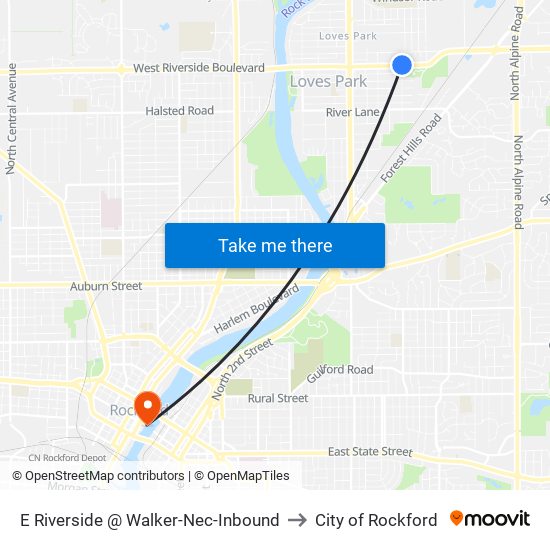 E Riverside @ Walker-Nec-Inbound to City of Rockford map