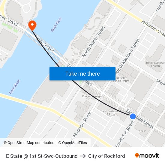 E State @ 1st St-Swc-Outbound to City of Rockford map