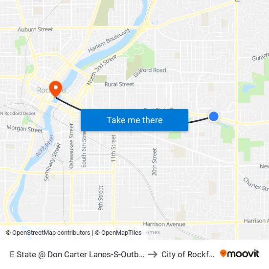 E State @ Don Carter Lanes-S-Outbound to City of Rockford map