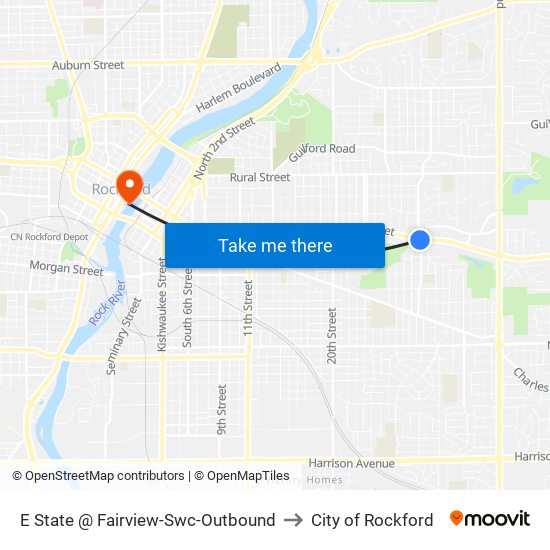 E State @ Fairview-Swc-Outbound to City of Rockford map