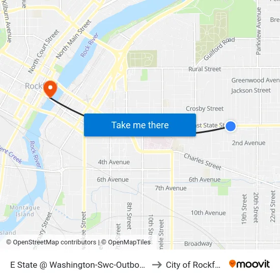 E State @ Washington-Swc-Outbound to City of Rockford map