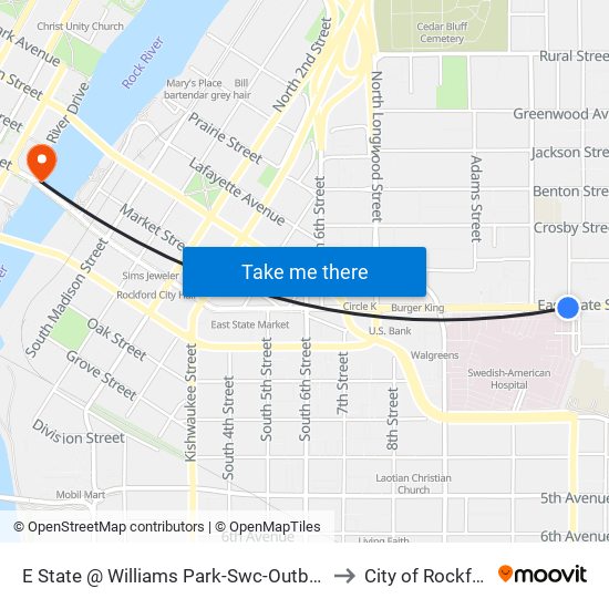 E State @ Williams Park-Swc-Outbound to City of Rockford map