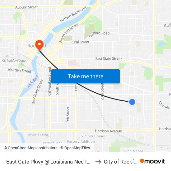 East Gate Pkwy @ Louisiana-Nec-Inbound to City of Rockford map