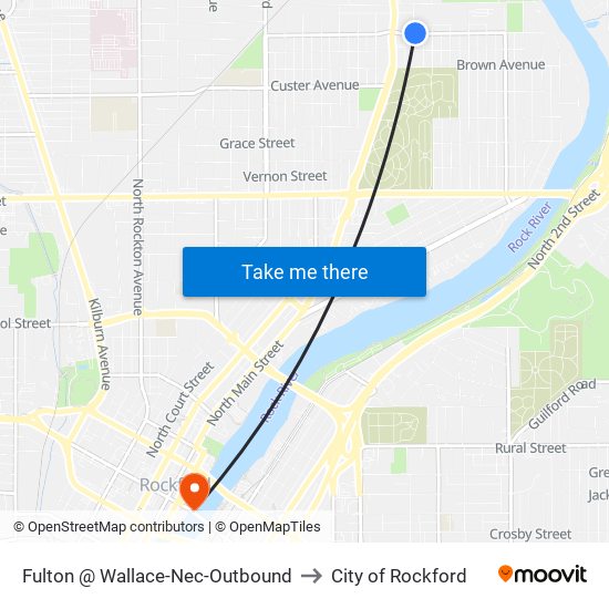 Fulton @ Wallace-Nec-Outbound to City of Rockford map