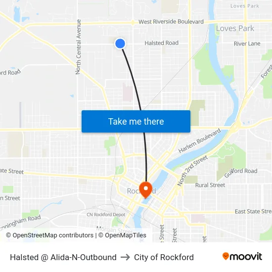 Halsted @ Alida-N-Outbound to City of Rockford map