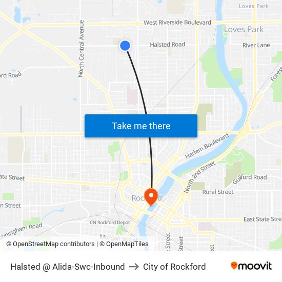 Halsted @ Alida-Swc-Inbound to City of Rockford map