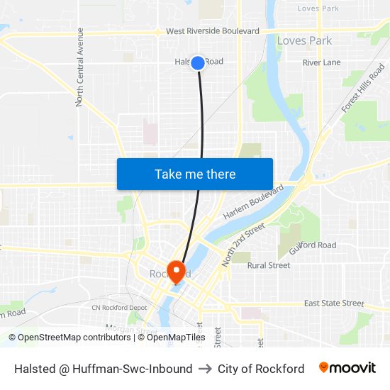 Halsted @ Huffman-Swc-Inbound to City of Rockford map