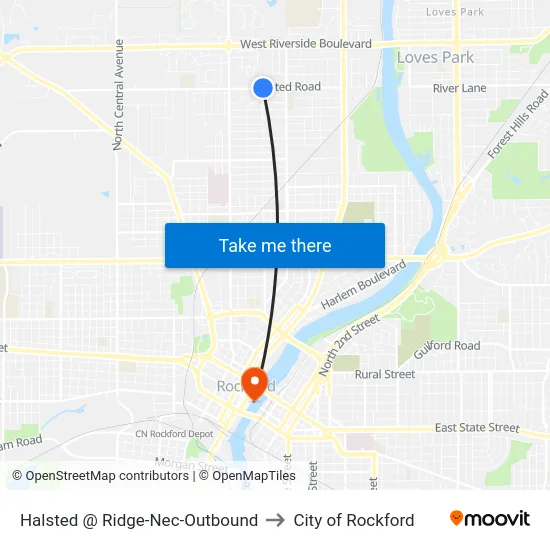Halsted @ Ridge-Nec-Outbound to City of Rockford map