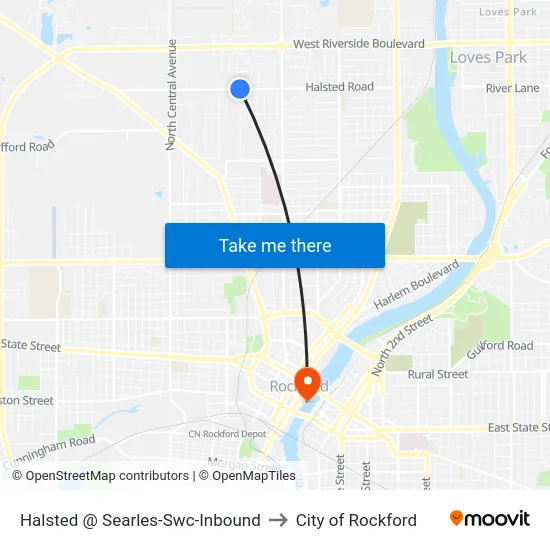 Halsted @ Searles-Swc-Inbound to City of Rockford map