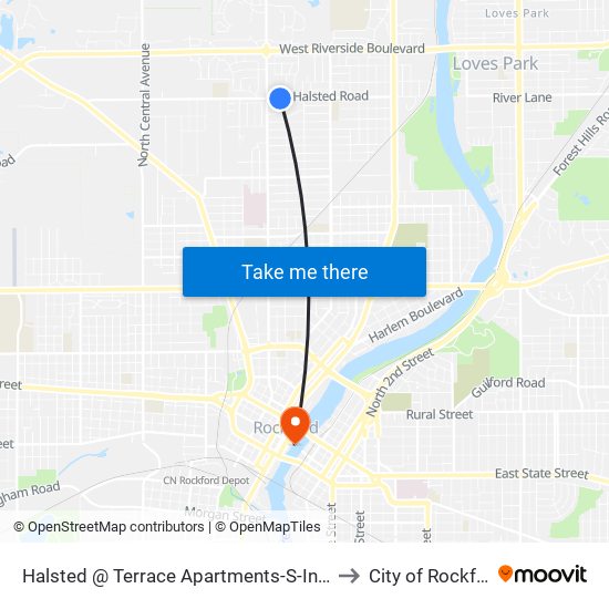 Halsted @ Terrace Apartments-S-Inbound to City of Rockford map