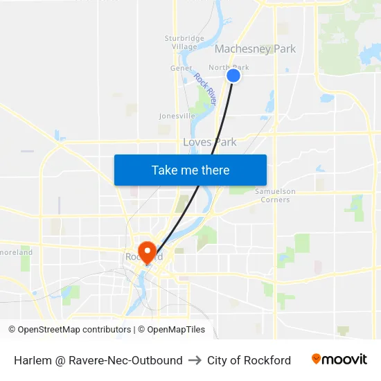 Harlem @ Ravere-Nec-Outbound to City of Rockford map