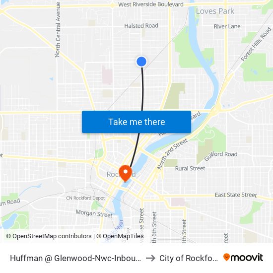 Huffman @ Glenwood-Nwc-Inbound to City of Rockford map