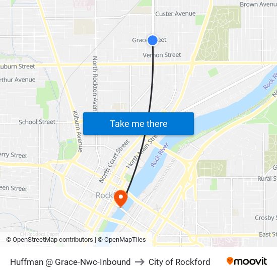 Huffman @ Grace-Nwc-Inbound to City of Rockford map