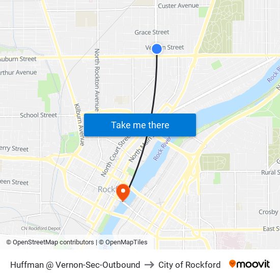 Huffman @ Vernon-Sec-Outbound to City of Rockford map