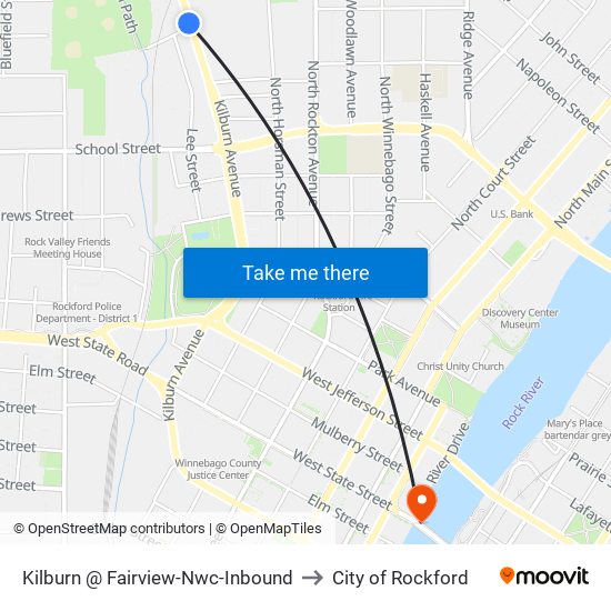 Kilburn @ Fairview-Nwc-Inbound to City of Rockford map