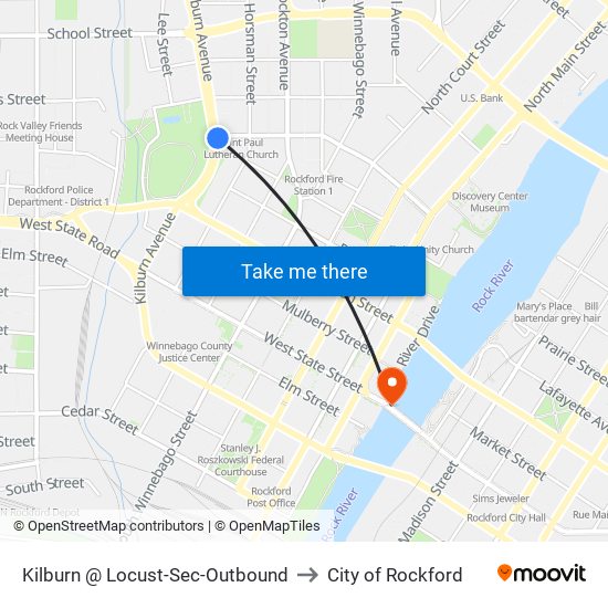 Kilburn @ Locust-Sec-Outbound to City of Rockford map