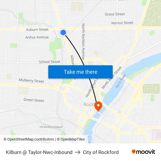Kilburn @ Taylor-Nwc-Inbound to City of Rockford map