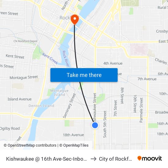 Kishwaukee @ 16th Ave-Sec-Inbound to City of Rockford map