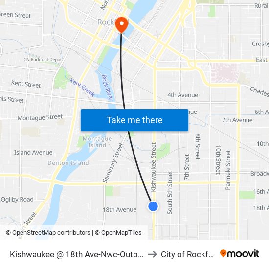 Kishwaukee @ 18th Ave-Nwc-Outbound to City of Rockford map