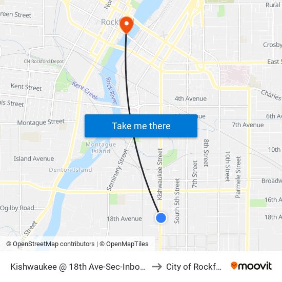 Kishwaukee @ 18th Ave-Sec-Inbound to City of Rockford map