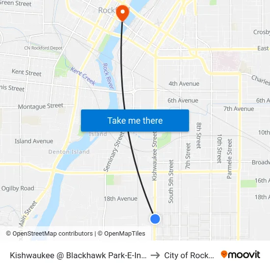 Kishwaukee @ Blackhawk Park-E-Inbound to City of Rockford map