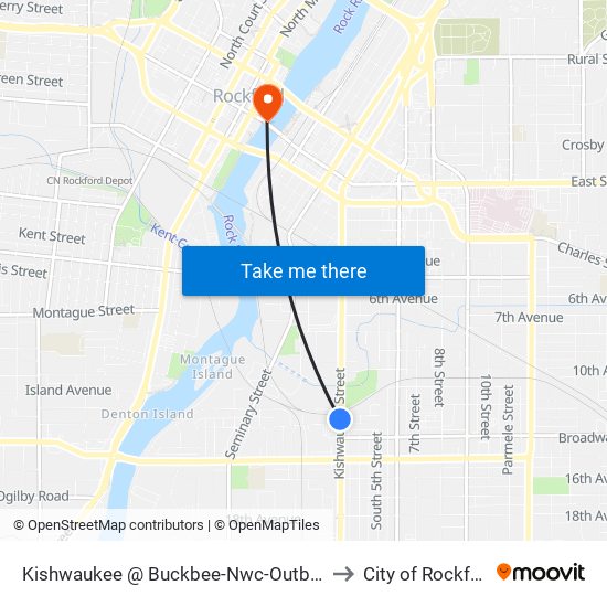 Kishwaukee @ Buckbee-Nwc-Outbound to City of Rockford map