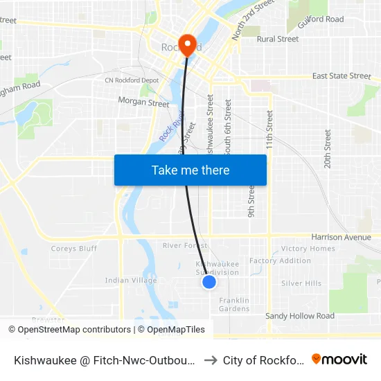 Kishwaukee @ Fitch-Nwc-Outbound to City of Rockford map