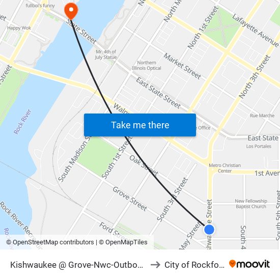 Kishwaukee @ Grove-Nwc-Outbound to City of Rockford map