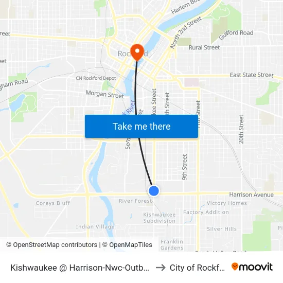 Kishwaukee @ Harrison-Nwc-Outbound to City of Rockford map