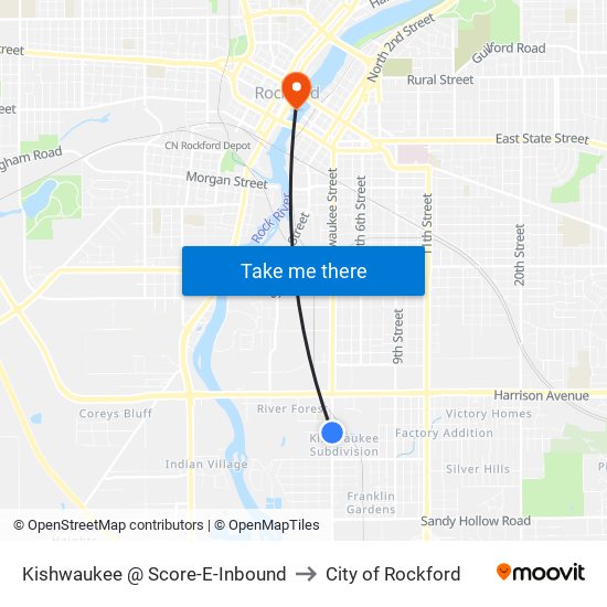 Kishwaukee @ Score-E-Inbound to City of Rockford map