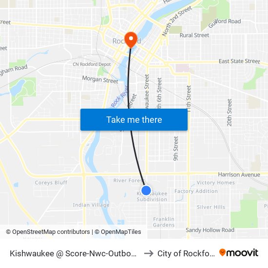 Kishwaukee @ Score-Nwc-Outbound to City of Rockford map