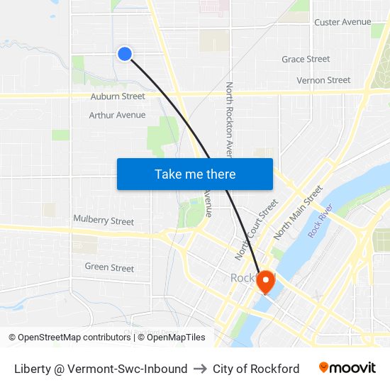 Liberty @ Vermont-Swc-Inbound to City of Rockford map