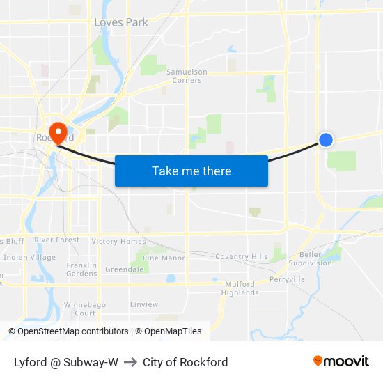 Lyford @ Subway-W to City of Rockford map