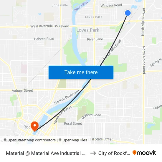 Material @ Material Ave Industrial Park-W to City of Rockford map