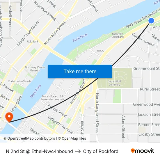 N 2nd St @ Ethel-Nwc-Inbound to City of Rockford map