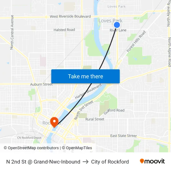 N 2nd St @ Grand-Nwc-Inbound to City of Rockford map