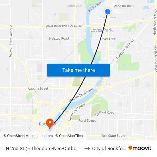 N 2nd St @ Theodore-Nec-Outbound to City of Rockford map